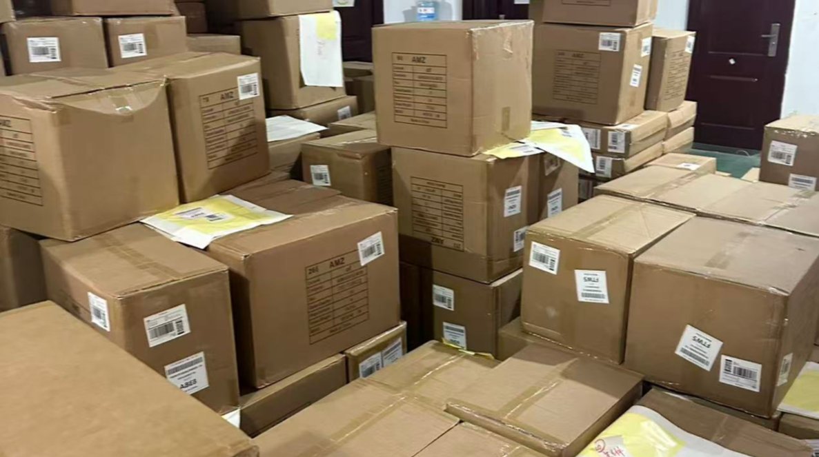 Warehouse storage — finished boxes stacked and ready for shipment