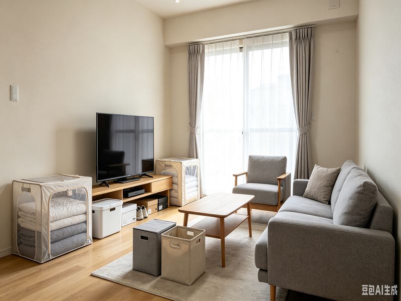 Living room storage — foldable cubes and stackable bins